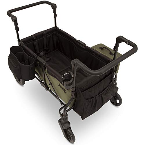 Jeep Deluxe Wrangler Stroller Wagon with Cooler Bag and Parent Organizer by Delta Children, Black/Green