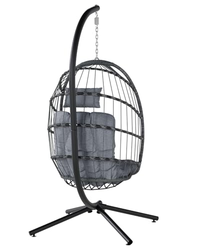 SWITTE Egg Chair Outdoor with Stand, Indoor Wicker Hanging Egg Swing Chair with Cushion, 350lbs Capacity for Patio, Bedroom, Garden - Gray