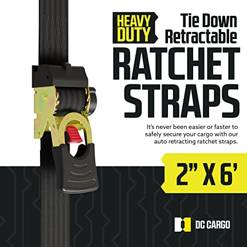 DC Cargo - Retractable Ratchet Straps, 2 Pack (1 inch x 10 feet) - Heavy Duty Tie Down Auto Retractable Ratchet Straps