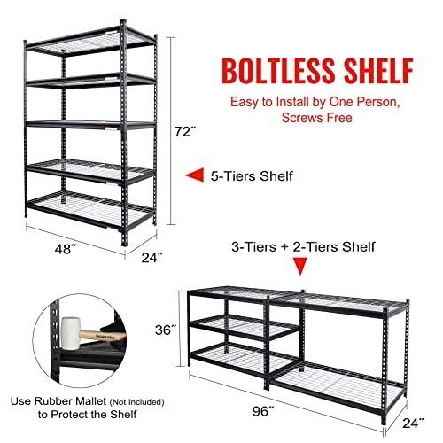 WORKPRO 5-Tier Metal Storage Shelving Unit, 48”W x 24”D x 72”H, Adjustable Storage Rack Heavy Duty Shelf, 4000 lbs Load Capacity (Total), for Garage