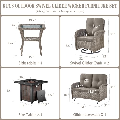 Patio Wicker Chairs Swivel Rocker - Outdoor Swivel Rocking Chairs Set of 2 with Rattan Side Table
