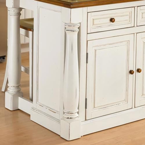 Homestyles Monarch Kitchen Island Set, With 2 Stools, Off-White