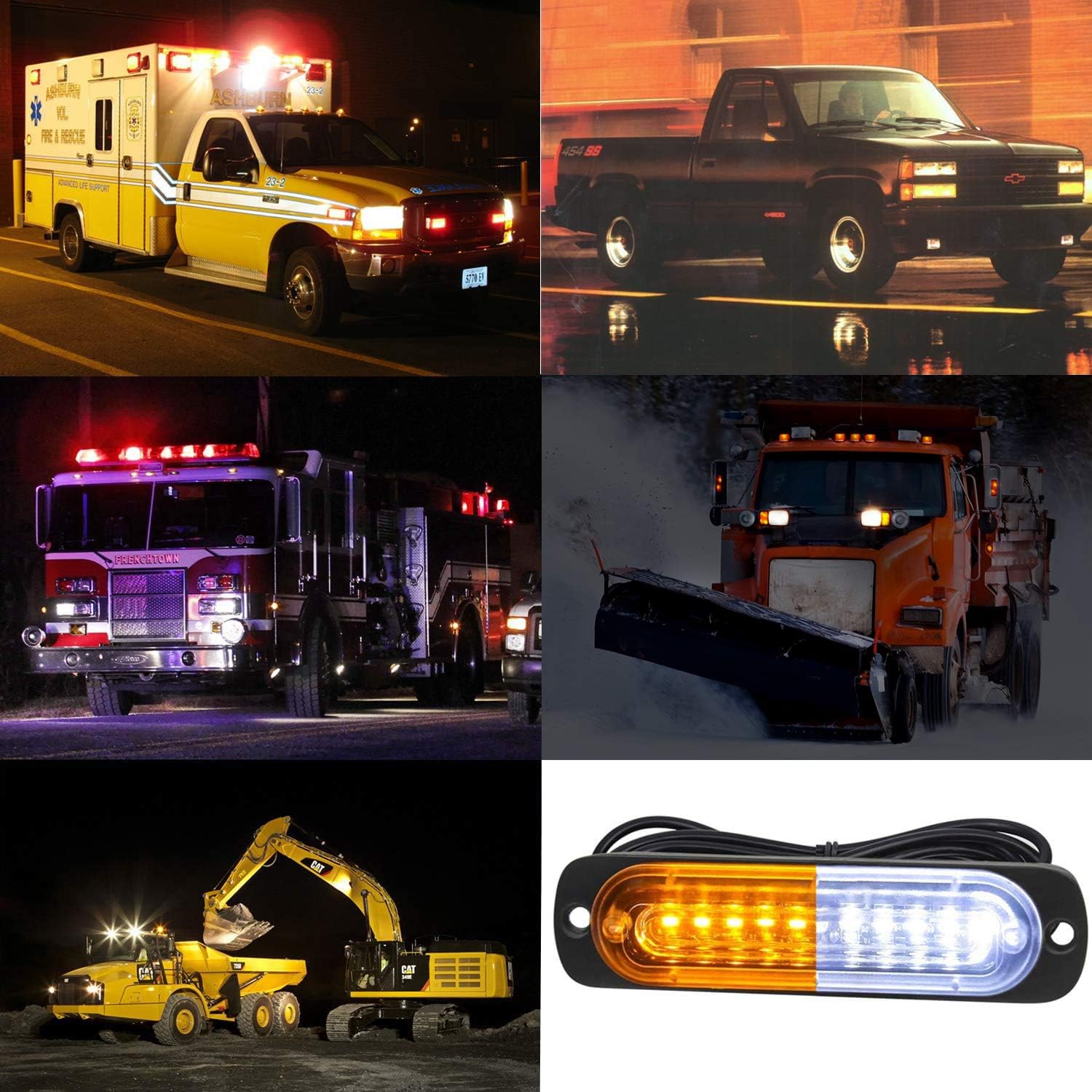 Emergency Strobe Lights, Universal Surface Mount Amber/White Emergency Warning Hazard Flashing Strobe Light Bar for Off Road Vehicle, ATVs