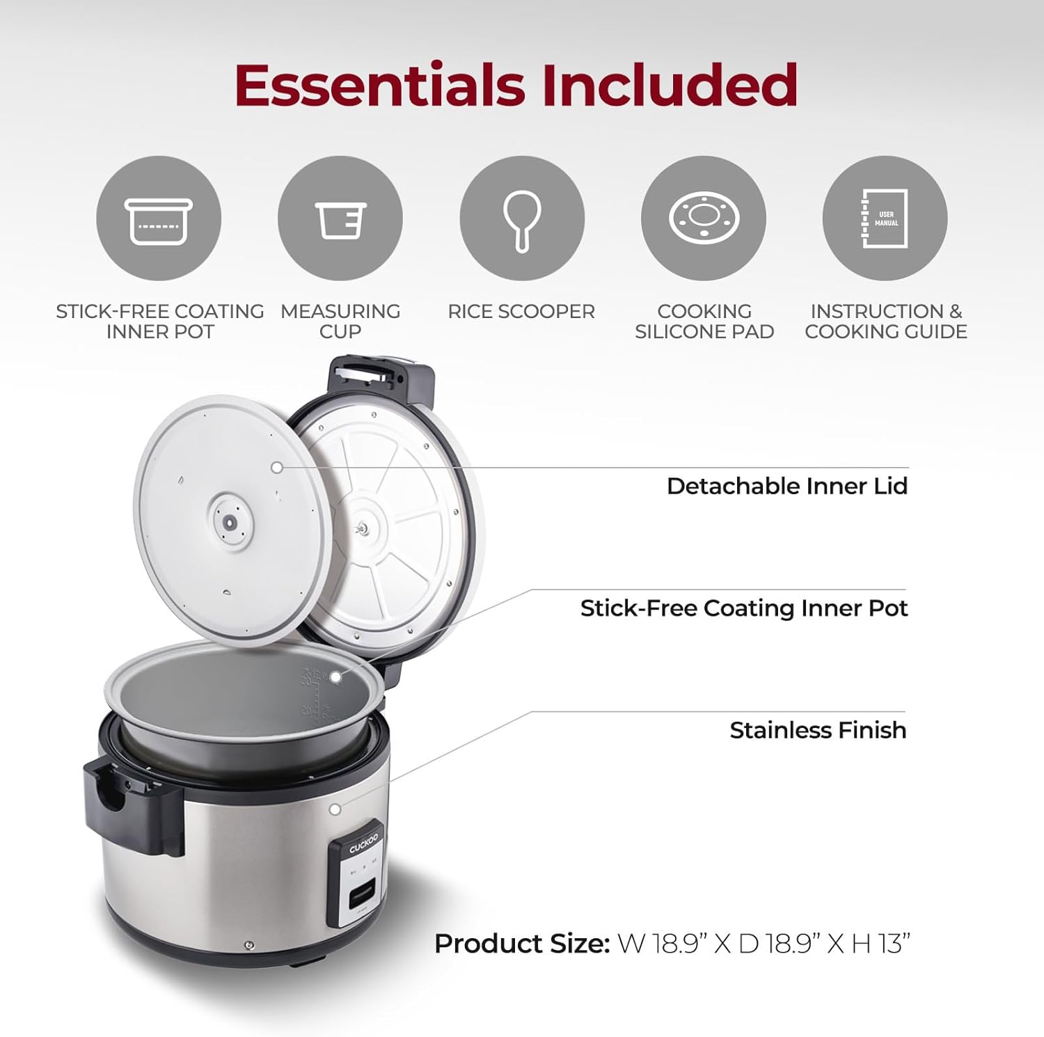 CUCKOO CR-3032 30-Cup (Cooked) / 60-Cup (Cooked) Large Capacity Commercial Rice Cooker & Warmer with Nonstick Inner Pot, Switch Press (Silver/Black)