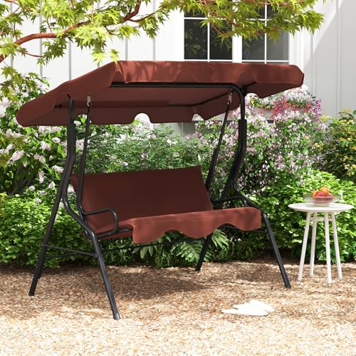 Tangkula 3 Person Porch Swing, Patio with Removable Cushion & Powder-Coated Steel Frame, Outdoor Swing with Canopy for Porch, Backyard, Garden
