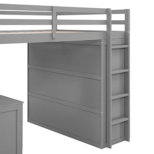 Harper & Bright Designs Full Size Loft Bed with Desk and Wardrobe, Solid Wood Loft Bed Frame with Storage Drawers, for Kids Teens Adults (White)