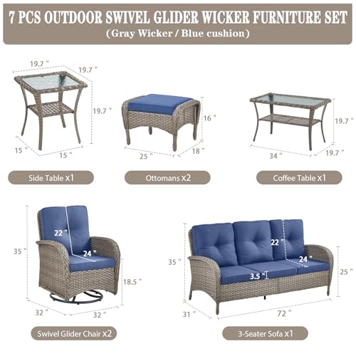 Patio Wicker Chairs Swivel Rocker - Outdoor Swivel Rocking Chairs Set of 2 with Rattan Side Table