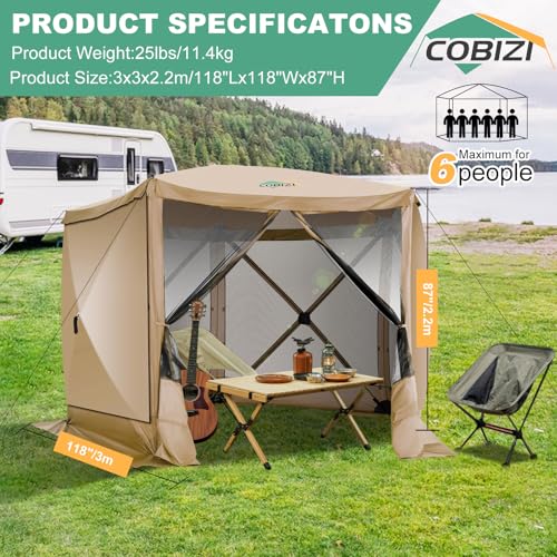 COBIZI 12x12ft Pop up Gazebo Screen Tent Screen House for Camping, Camping Outdoor Screened Gazebo, Canopy Tent