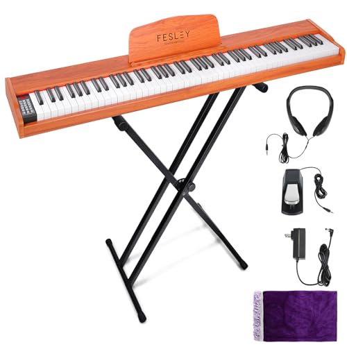 Fesley Weighted Piano Keyboard 88 Keys: Full Size Electric Keyboard Piano for Beginners, Portable 88 Key Keyboard with Daul Speaker,Sustain Pedal