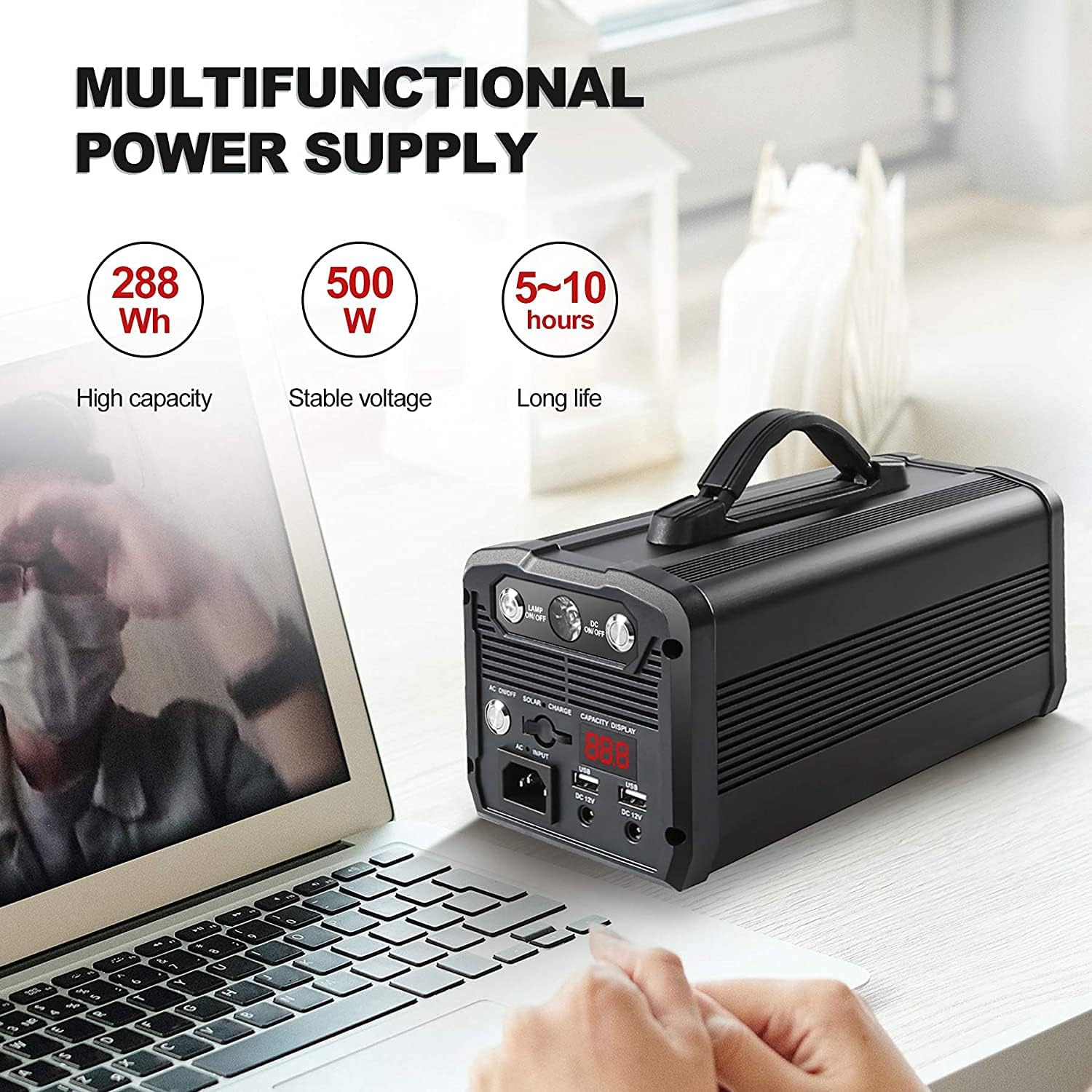SUnMilY Portable Power Station 300Wh 78000mah Backup Lithium Battery, 300W / 110V Pure Sine Wave AC Outlet