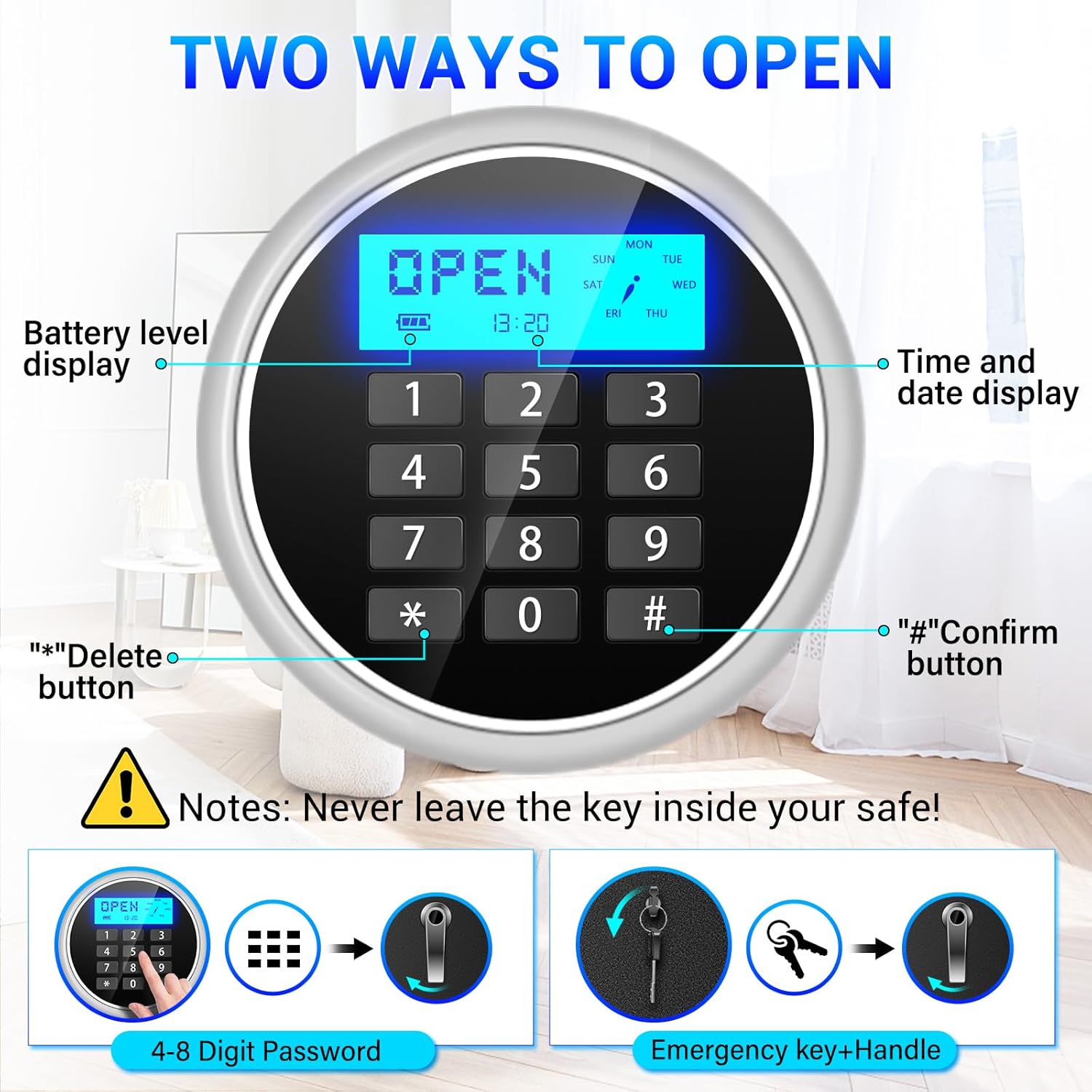 Fireproof Gun Safes for Home Rifle and Pistols, Heavy Duty Anti-Theft Long Gun Safes for Rifles and Shotguns with 3 Pistol Pockets