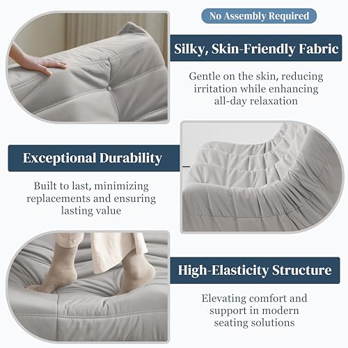 Bean Bag Chair for Adults - Suede & Microfiber Fireside Floor Chair, Comfortable Corner Lounge Sofa for Living Room, Bedroom, Office (3-Seater, Beige)