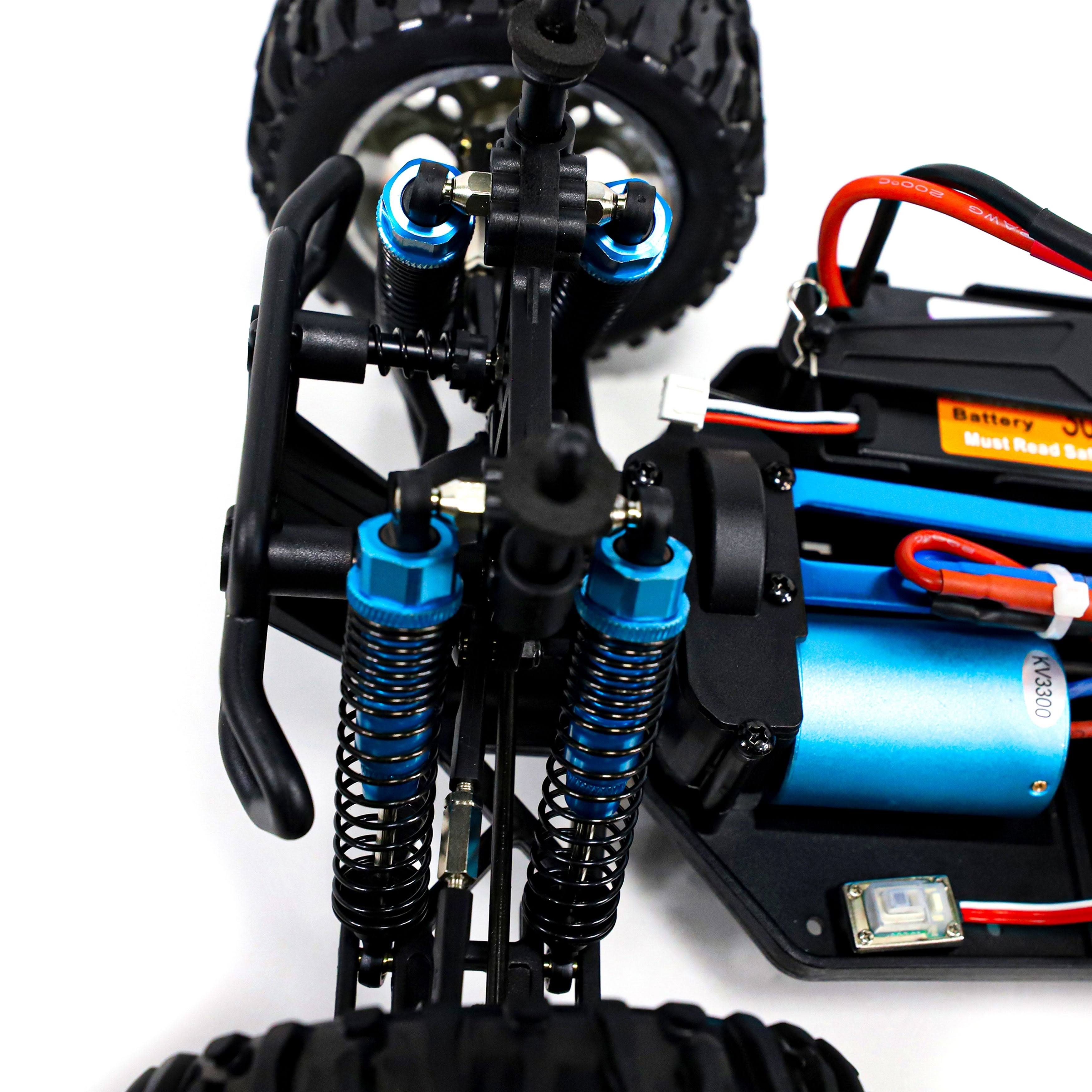 Aleko Rccar05 Brushless Pro Off-Road 4WD Electric Powered RC Truck - 1:10 Scale - Light Blue and Yellow Flame Design