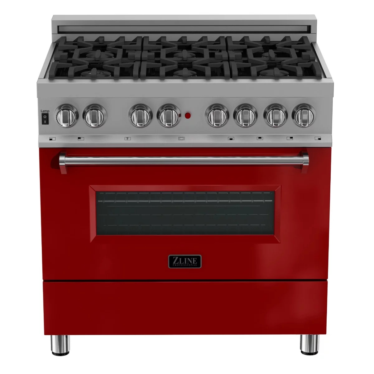 ZLINE 36 in. Professional Dual Fuel Range in Snow Stainless with Red Gloss Door (RAS-RG-36)