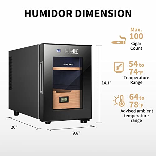 NEEDONE Electronic 23L Cooler Humidor,150 Counts Capacity, with Spanish Cedar Wood Shelves Upgraded Version with Digital Hygrometer Displays