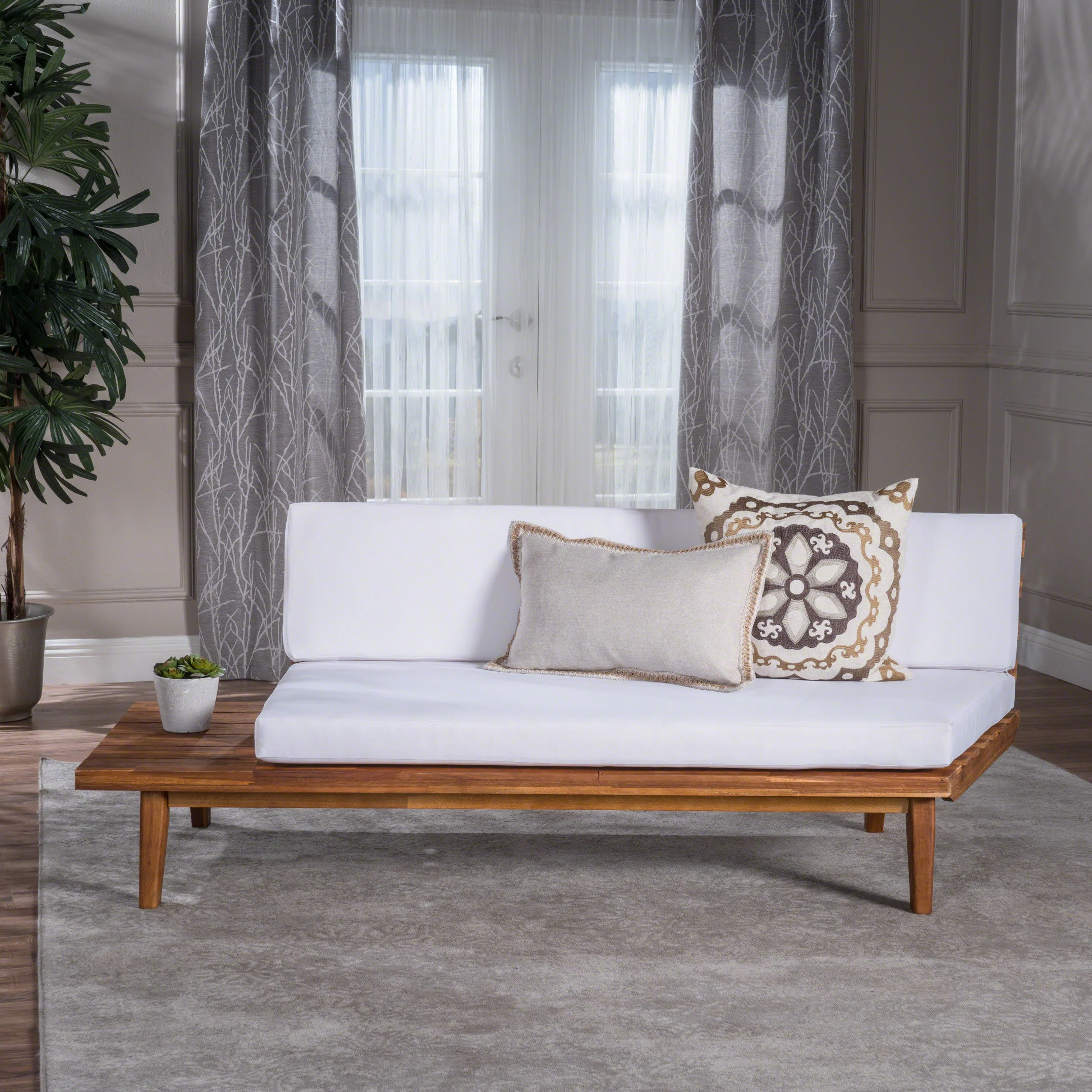 GDF Studio Emmory Minimalist Acacia Wood Left Sided Sofa, Sandblast and White