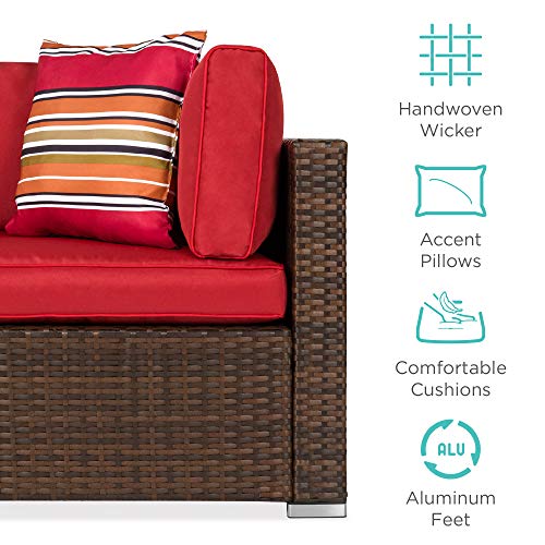 Best Choice Products 7-Piece Modular Outdoor Sectional Wicker Patio Conversation Set w/ 2 Pillows, Coffee Table, Cover Included - Gray/Navy