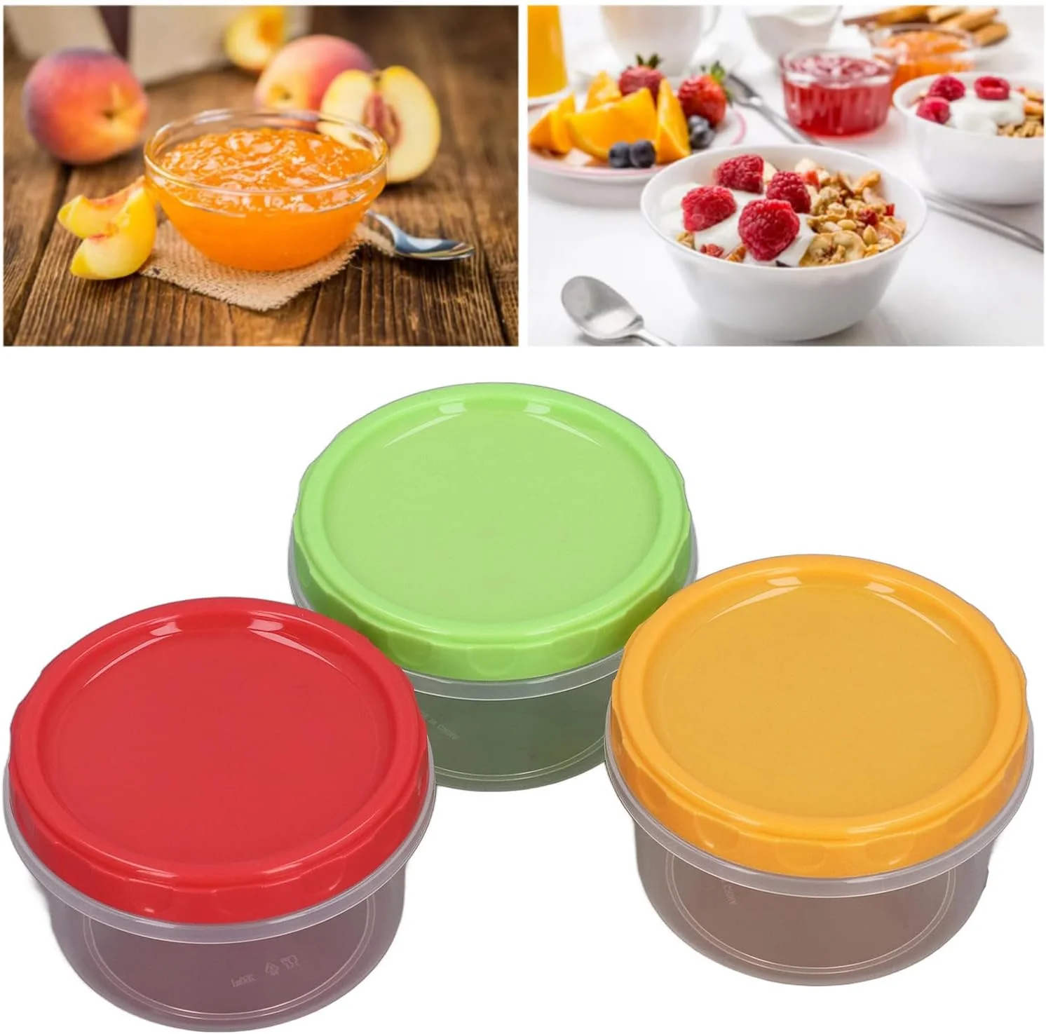 CD4-12 Sets 1 Cup Containers 8oz Stackable Reusable Round Plastic Food Containers with Lid for Portion Control Kitchen Freezer Small Plastic