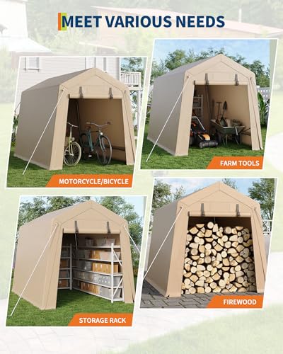 7x10 FT Portable Outdoor Storage Shed with 2 Roll-Up Zipper Doors & Vents, 240G Heavy-Duty Shelter Waterproof PE Tarp