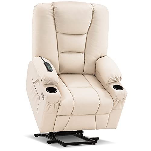 MCombo Small Power Lift Recliner Chair with Massage and Heat for Petite People, Cup Holders, USB Ports, Side Pockets, Faux Leather 7569 (Small