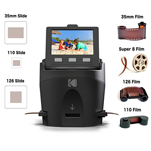 Kodak SCANZA Digital Film & Slide Scanner &ndash; Converts 35mm, 126, 110, Super 8 & 8mm Film to JPEG with 3.5" LCD, Easy-Load Inserts & Adapters