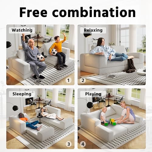 Cloud Modular Sectional Sofa, DIY Combination Modular Couch for Living Room, Unique Knitted Fabric Love Seat Couches with 2 Pillows