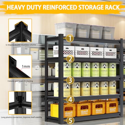3020LBS Standing Shelf Units 72" H x 48″W x 20" D,Heavy Duty Garage Shelving Units and Storage, 5-Tier Metal Shelves