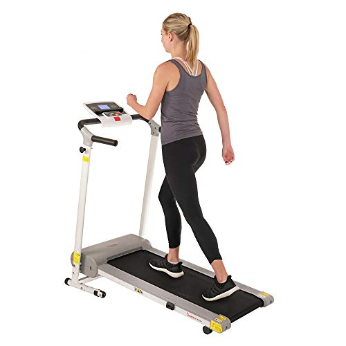 Sunny Health & Fitness Smart Foldable Exercise Running Walking Treadmill, Easy Assembly, LCD Performance Monitor, Device Holder