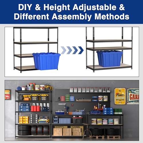 WORKPRO 5-Tier Metal Shelving Unit, 48”W x 24”D x 72”H, Heavy Duty Adjustable Storage Rack, 4000 lbs Load Capacity (Total), for Garage, Basement