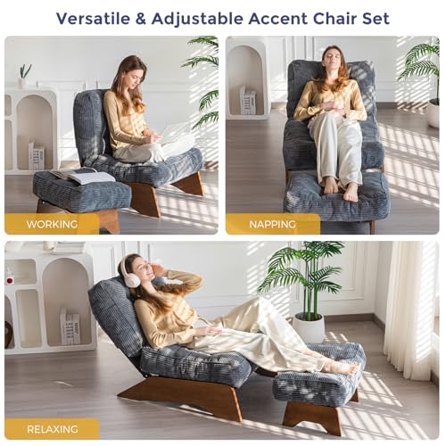 MAXYOYO Accent Chair with Ottoman Adjustable Backrest, Tufted Living Room Chair Upholstered Lounge Chair with Footrest Set