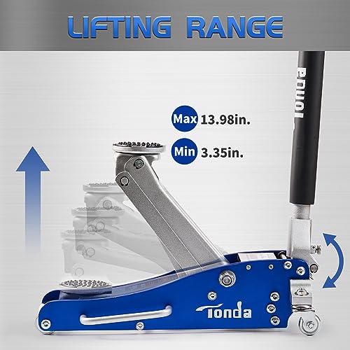 TONDA Floor Jack, Low Profile 2 Ton Hydraulic Aluminum and Steel Car Jack with Dual Pump System, Rapid Lift, Blue
