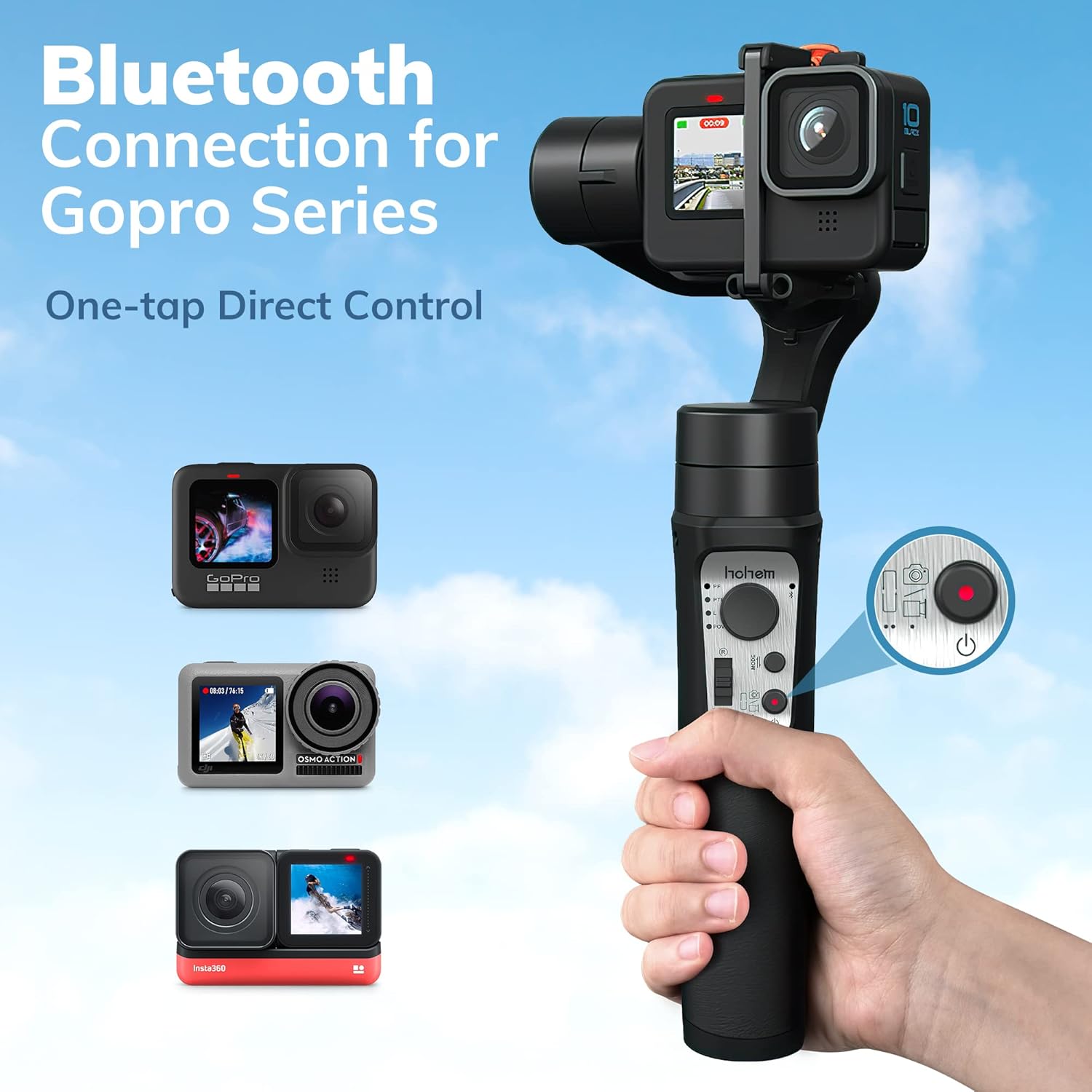 3-Axis Gimbal Stabilizer with Tripod for Gopro Hero 10/9/8/7/6/5 OSMO Action Camera Vlog Live Video Youtuber IPX4 Water Splash Proof hohem Gopro