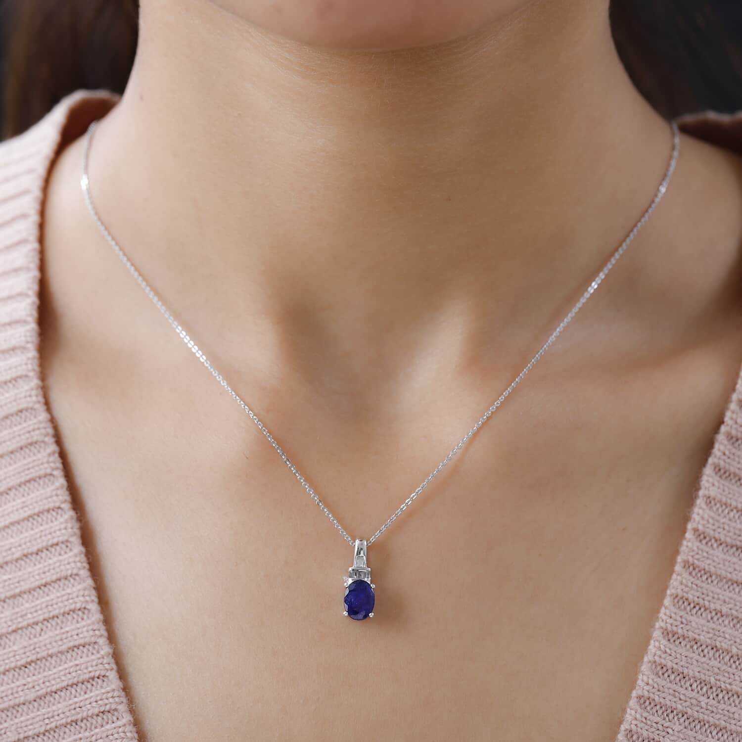 Shop LC Jewelry for Women 925 Sterling Silver Diamond Platinum Plated Sapphire Pendant Necklace Ct 1.6 Birthday Gifts for Women