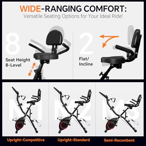 Foldable Exercise Bike Stationary Bikes for Home, 5 IN 1 Indoor Workout Bike, Cycling Bike with 16-Level Quiet Magnetic Resistance