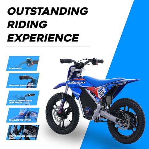 OLALA 36V Electric Dirt Bike for Kids Aged 4-8, Brushless 350W Racing Grade Electric Motorcycle, Up to 18.6MPH & 3 Speed Settings, Dual Disc Brakes