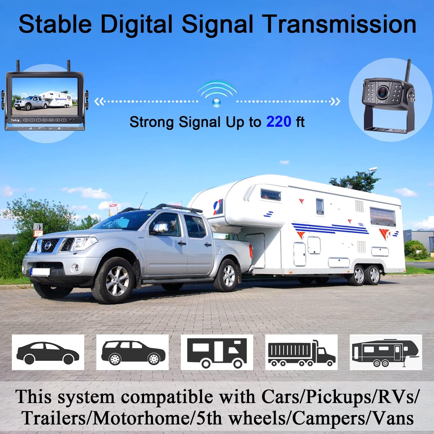 RV Backup Camera Wireless HD 1080P with 7 Inch Touch Key DVR Monitor for RVs,Campers,Trailers