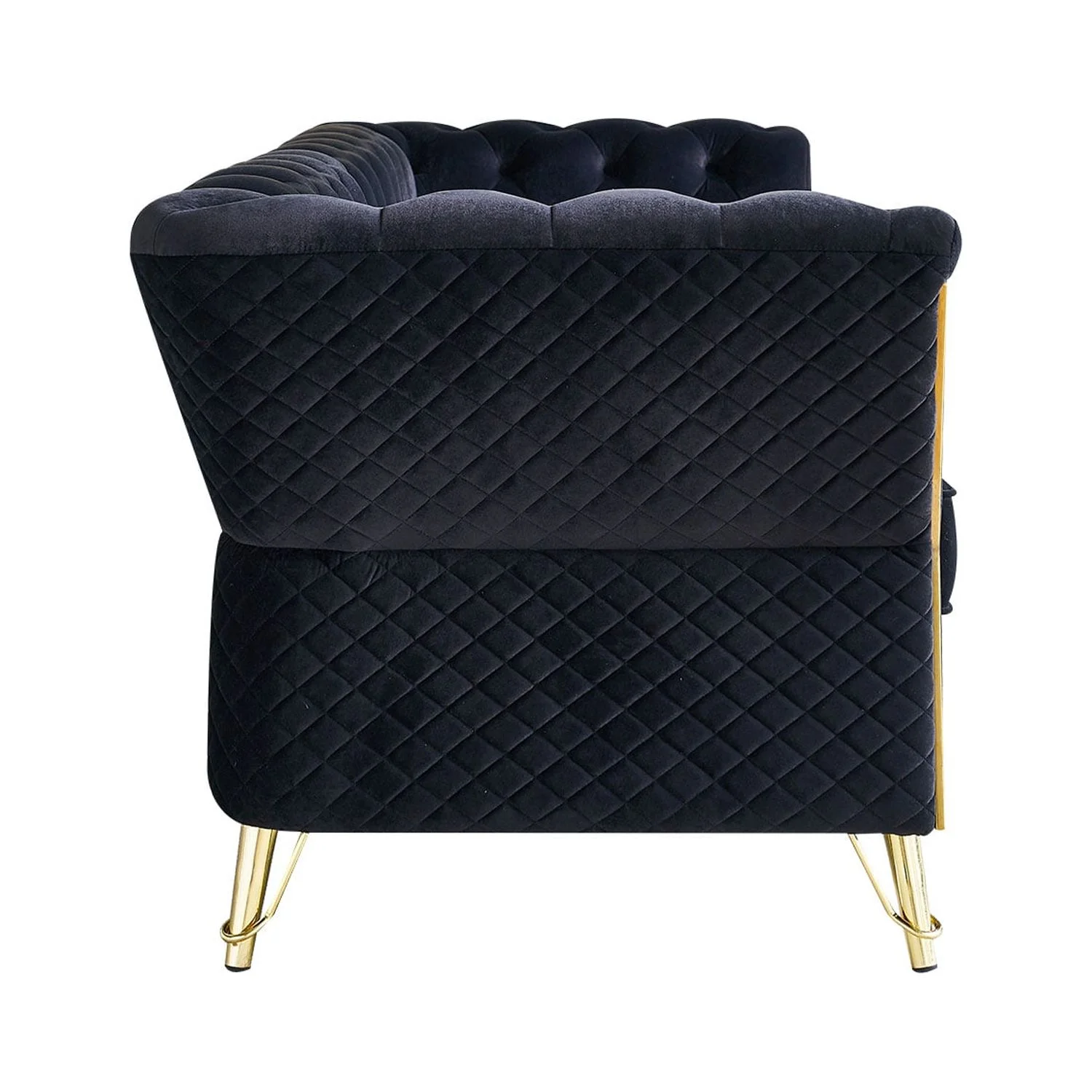 SZLIZCCC Modern Tufted Velvet Living Room Sofa Flare Arm, 87.4”W Couch, Black
