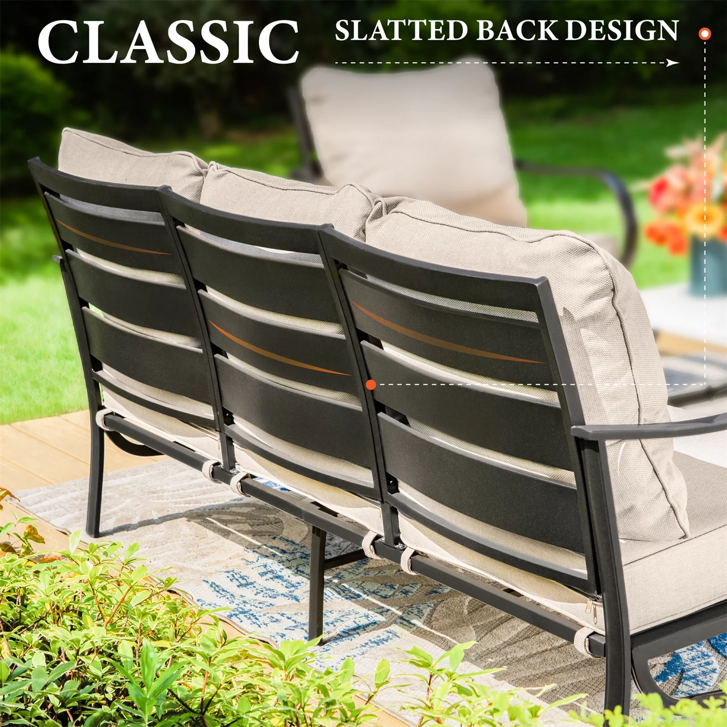 MF Studio 9-Seat Patio Conversation Set Metal Outdoor Furniture Sofa Set for 9 Person Beige
