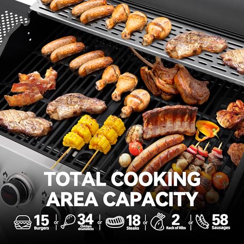 Royal Gourmet SG5002 5 Burner Propane Gas Grill with Side Burner & Sear Burner, Stainless Steel Gas Grill with 61