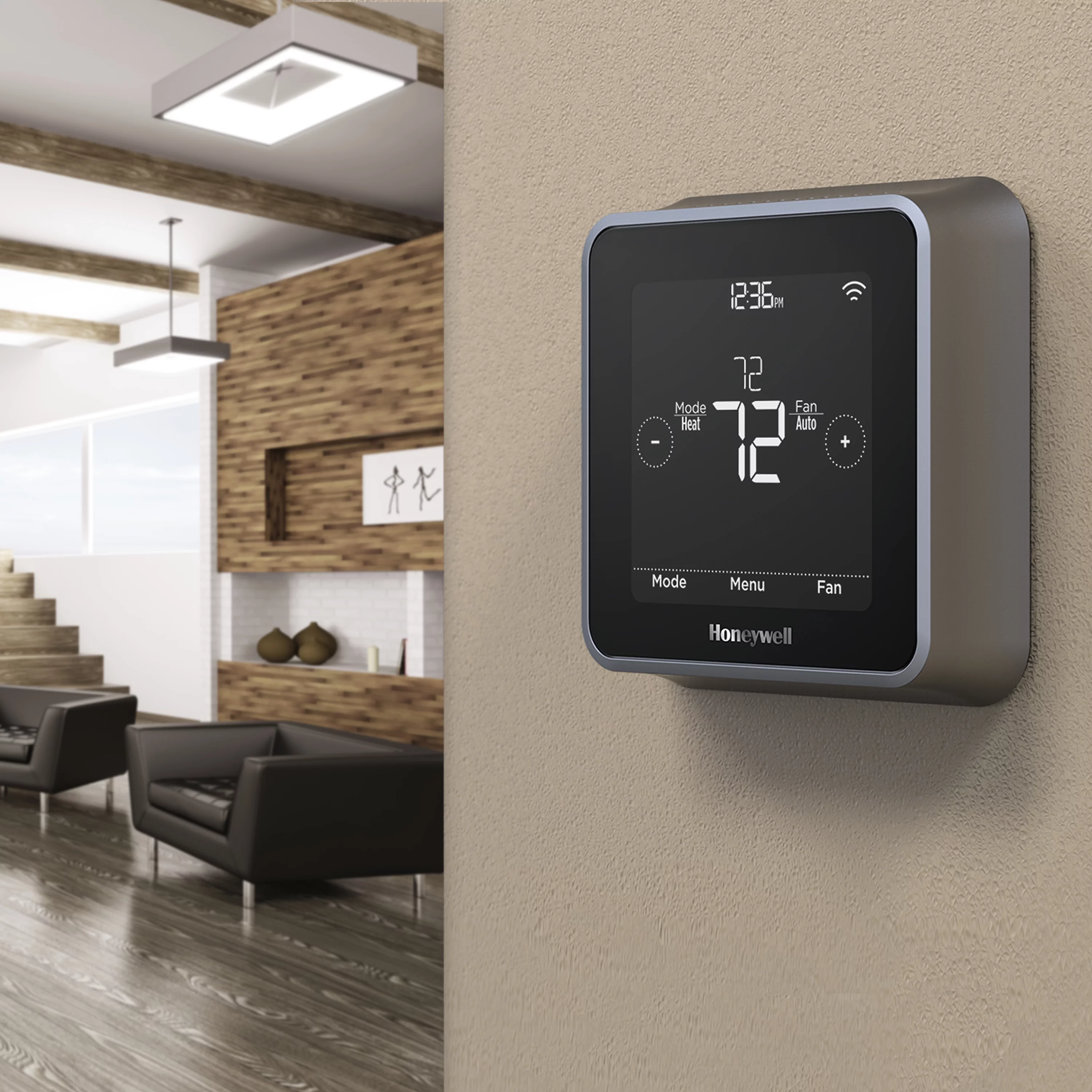 Honeywell RCHT8610WF2006 Lyric T5 Wi-Fi Smart 7 Day Programmable Touchscreen Thermostat with Geofencing, Requires C Wire, Works with Alexa