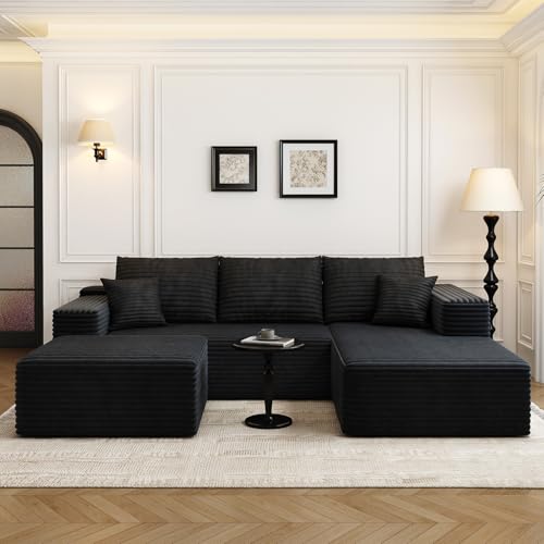 107.5" Cloud Modular Sectional Sofa with 1 Ottoman,Modern Minimalist Upholstered Couches, Comfort U Shaped Sofa for Living Room