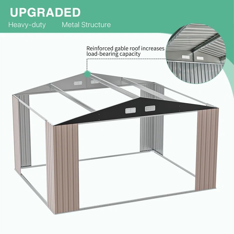 GVDV 10X12 FT Outdoor Storage Shed, Durable Metal Outside Storage for Garden, Patio and Backyard, Waterproof Shelter for Tools, Equipment