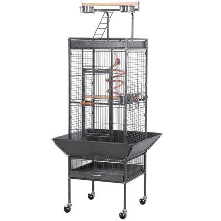 Smilemart 61.5 inch Rolling Metal Bird Cage with Play Top, Black, Size: 25.8 x 25.8 x 61 inch(LxWxH)