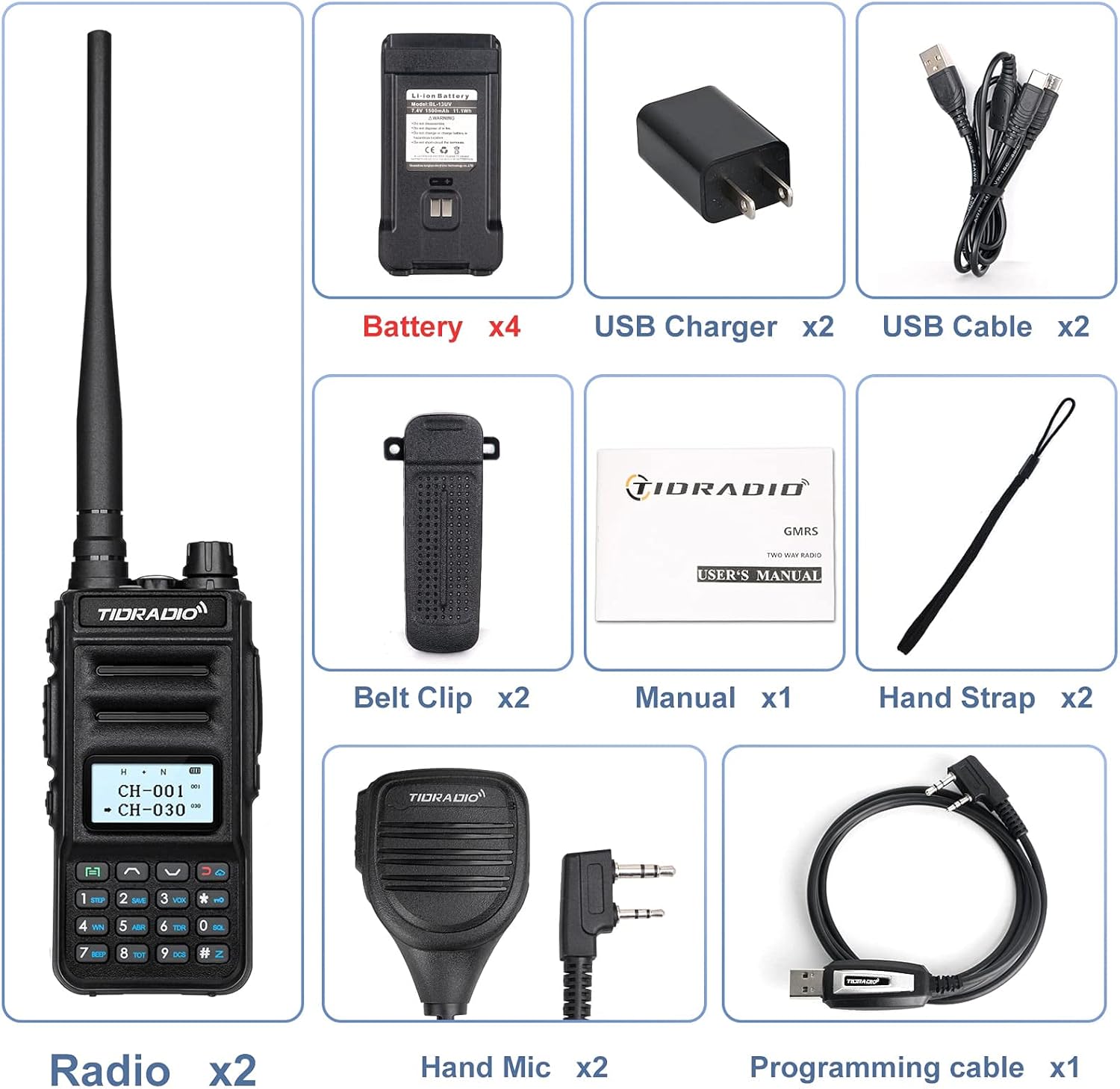 TIDRADIO TD-H5 GMRS Radio with 4pcs 1500mah Batteries,Handheld 5W Long Range Two Way Radio for Adults,GMRS Repeater Capable