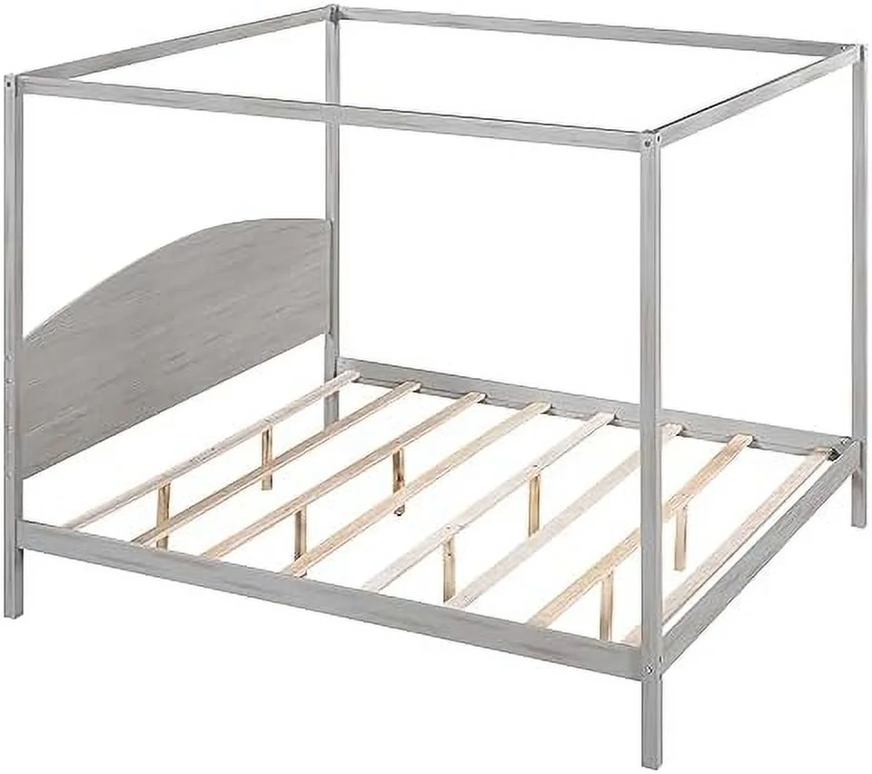 YPZBBOOM Queen Size Canopy Bed Wood 4-Poster Platform Beds  Modern Queen Bed Frame with Headboard  No Box Spring Needed  White