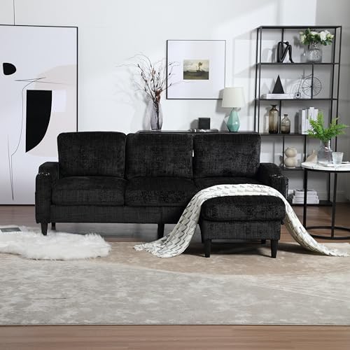 77'' Convertible Sectional Sofa Couch, L Shaped Couch 3 Seat Sofa Sectional with Reversible Storage Ottoman Bench & Cup Holder