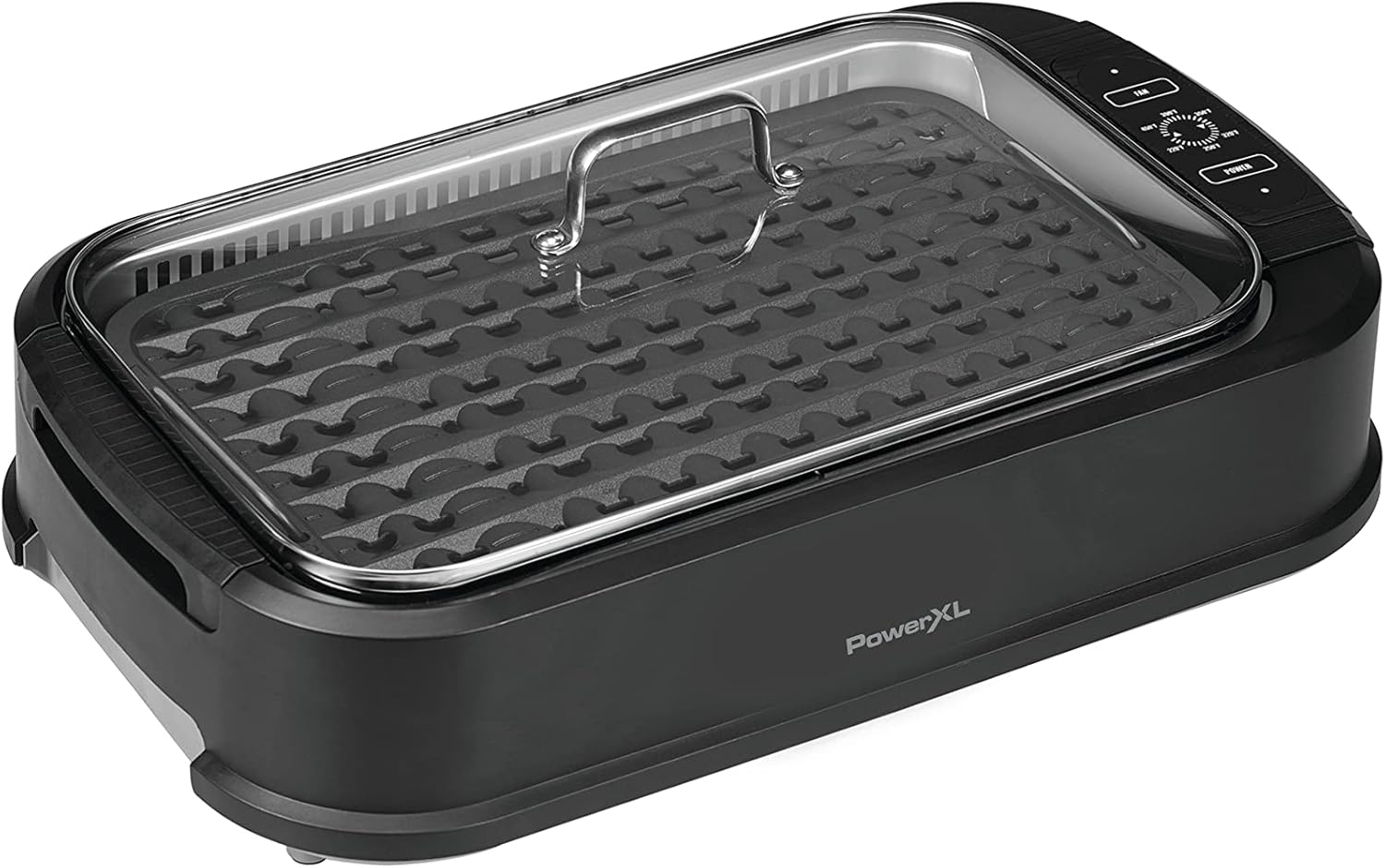 Power XL Smokeless Electric Indoor Removable Grill and Griddle Plates, Nonstick Cooking Surfaces, Glass Lid, 1500 Watt, 21X 15.4X 8.1, black