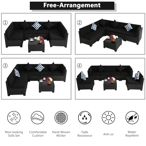 KIGOTY Patio Furniture Set 7 Pieces Conversation Sets, Outdoor Sectional Sofa