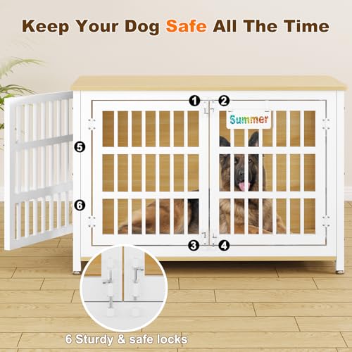 EasyCom 48"/42"/33" Dog Crate Furniture with Name Tag, Heavy Duty Dog Kennel Indoor for Large Dogs