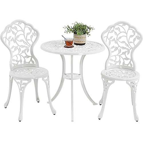 Yaheetech 3-Piece Outdoor Bistro Set w/Leaf Design, Rust-Resistant Cast Aluminum Table and Chairs for Balcony Backyard Garden